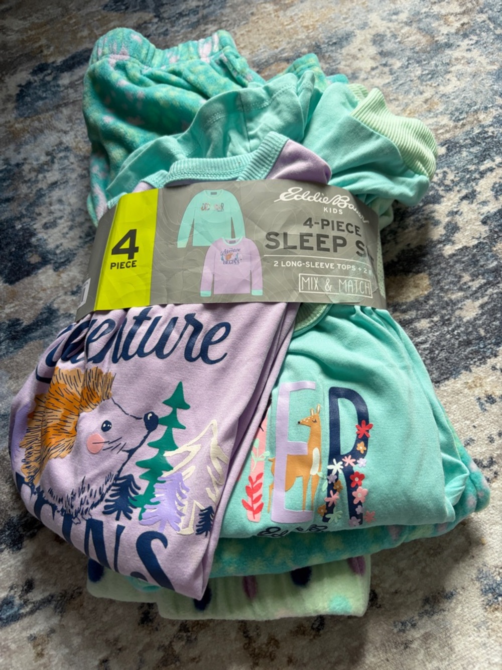 Eddie Bauer Girls Mint Green & Lavender 4-Piece Pajama Set